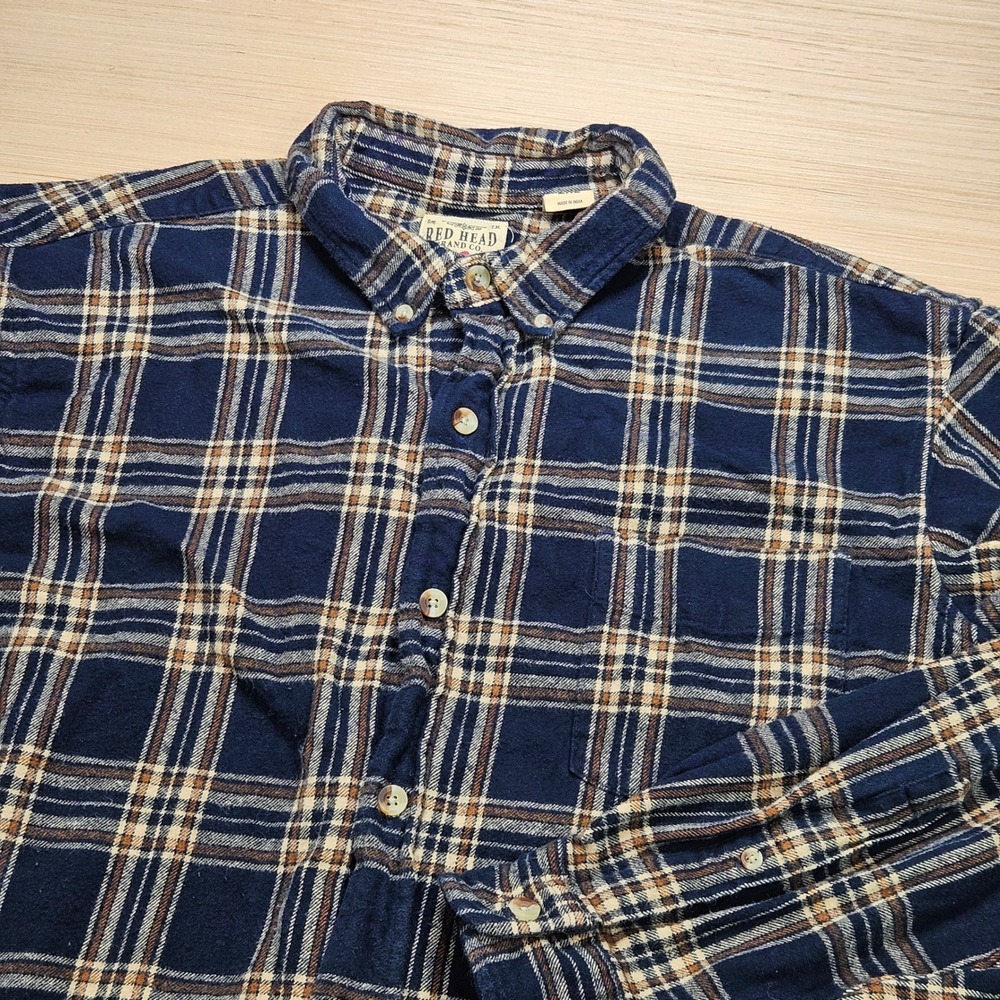 Red Head Flannel Shirt Men 2XL Blue Plaid Button Down Cotton 602F909